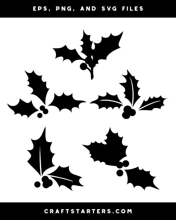 holly leaves and berries are shown in black and white, as well as the word christmas