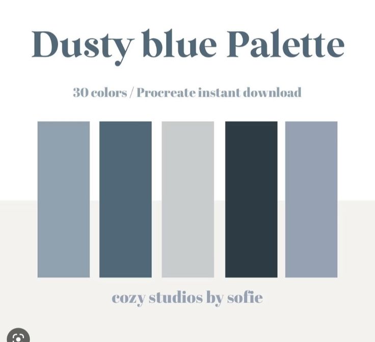 the color scheme for dusty blue palette is shown in shades of gray, black and white