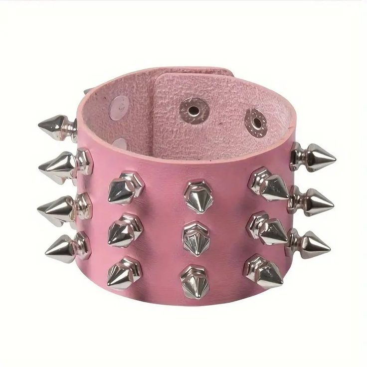 Pink Punk Spike Wrist Cuff Rivet Bangle Bracelet Vegan Leather Goth New Gift Brand New In Original Package No Tags Attached Punk Goth Style Rivet Spike Wrist Cuff Bracelet Double Snap Closure Silver Tone Metal Faux Leather Color: Pink Great Gift Idea Stocking Stuffer Secret Santa ***Check Out My Other Great Items*** Bundle & Save $$$ On Shipping (T3j199) Tags Home, Country ,Collectable, Vintage, Figurine ,Office, Boho, Hippie, Stylish, Gift, Fashion, Surfer, Vacation, Beach, Unisex, Vegan, Minim Punk Cuff Bracelets With Rivets, Punk Style Leather Cuff Bracelet, Edgy Jewelry Bracelet Strap Gift, Edgy Jewelry Bracelet Strap As Gift, Edgy Bracelet Strap Jewelry Gift, Edgy Jewelry With Bracelet Strap For Gift, Rock Style Spiked Jewelry For Parties, Rock Style Spiked Party Jewelry, Trendy Festival Bracelets With Rivets