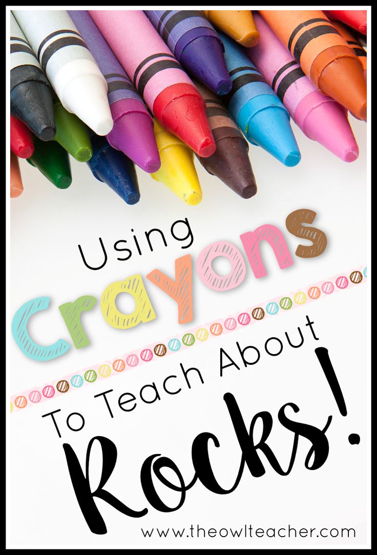 the words using crayos to teach about rocks are in front of colorful crayons