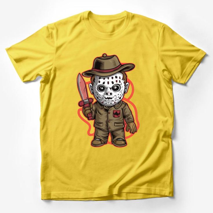 Horror Film Character Inspired T-Shirt, Creepy Masked Doll Graphic Tee, Unique Halloween Unisex Top, Scary Movie Fan Apparel Male T-Shirt Custom graphic T-Shirt.Customize your color Classic Movie Characters, Film Character, Warriors T Shirt, Scary Movie, Movies Outfit, Horror Film, Unique Halloween, Cartoon T Shirts, Casual Summer Shirts