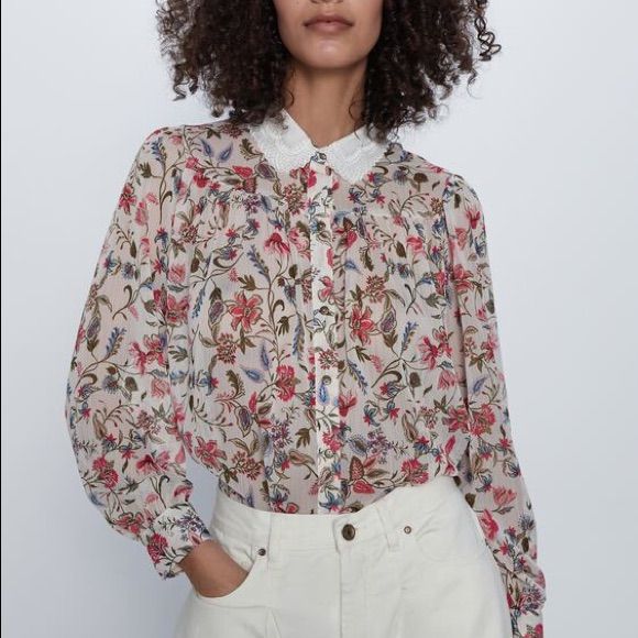 Pretty Floral Print With White Embroidered Collar. Great Addition For Spring/ Summer Season White Collared Blouse For Fall, White Blouse With Collared Neckline For Spring, White Tops With Floral Print And Collared Neckline, White Floral Print Tops With Collared Neckline, White Collared Blouse For Spring, White Spring Blouse With Collared Neckline, White Floral Print Top With Collared Neckline, Spring Embroidered Blouse With Collared Neckline, White Floral Print Long Sleeve Blouse