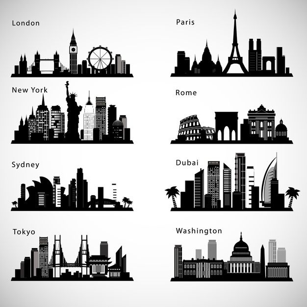 the world's most famous cities in black and white