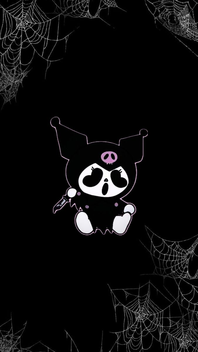 a black background with spider webs and a cartoon character