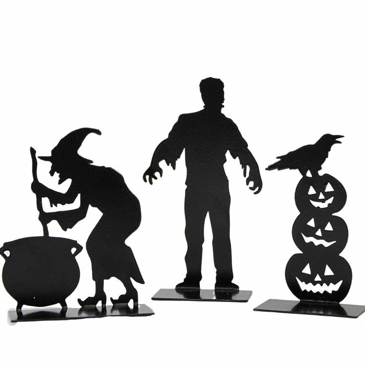 the silhouettes of three halloween decorations are shown in front of a white background,