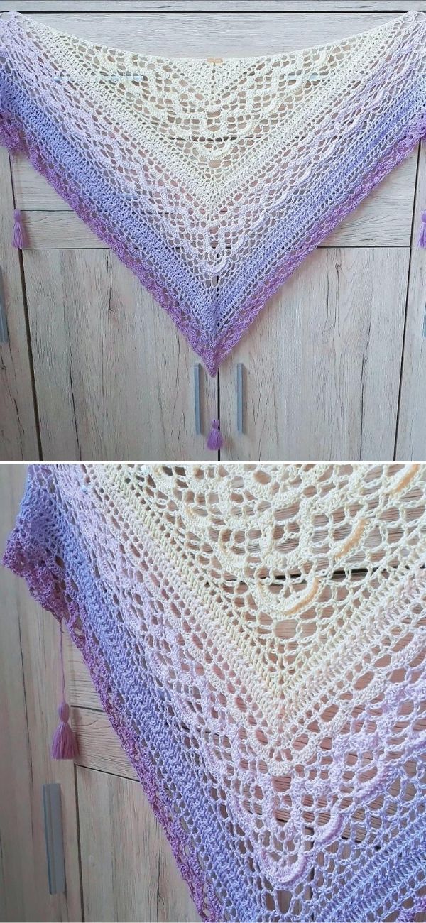 two pictures show the same crocheted shawl