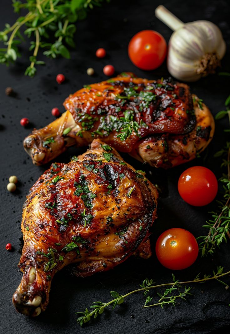 Create perfectly crispy summer chicken thighs with this easy recipe. Meat Dish Recipes, Pretty Food Dinner, Chicken Leg Recipe, Braised Chicken Recipes, Summer Dinner Recipes, Summer Chicken, Chicken Plating, Grilled Chicken Thighs, Dinner Chicken