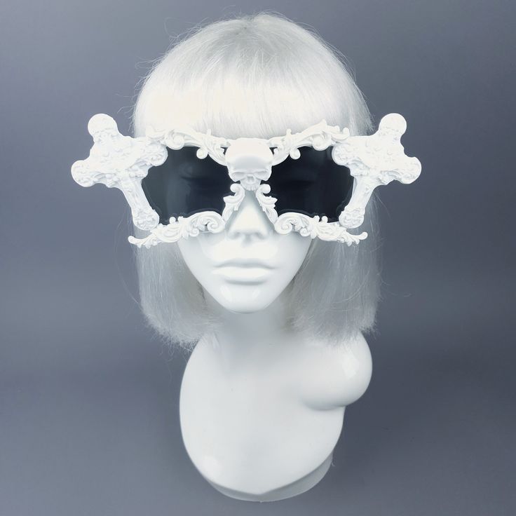 White Festival Sunglasses For Summer, White Sunglasses For Summer Festival, Elegant White Plastic Sunglasses, Summer Festival White Sunglasses, White Tinted Festival Sunglasses, Vintage White Party Sunglasses, Skull Filigree, Sunglasses Decorated, Dark Beauty Magazine