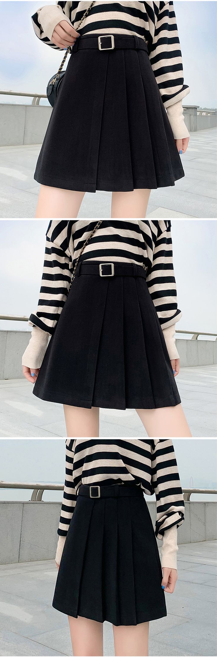 Ladies Elegant A-line Pleated Skirt Korean Style Vintage Woolen All-ma – jetechband Pleated Skirt Style, Navy Pleated Skirt, Skirt Korean, Woolen Dresses, Style Korea, Skirt Style, Belt Size, Above Knee, Skirt Fashion