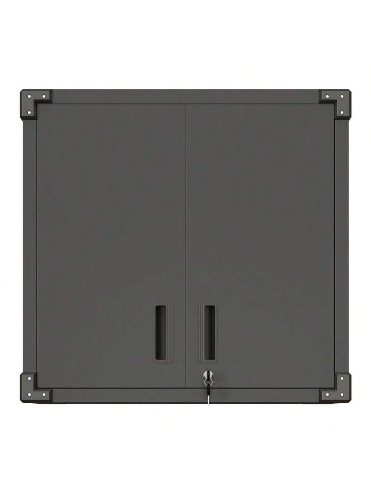 a gray cabinet with two doors on each side