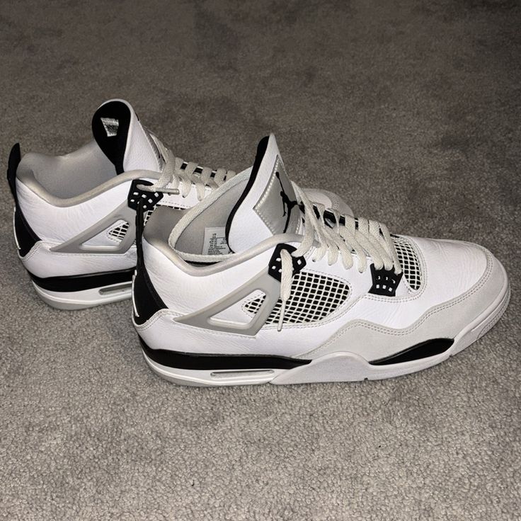 Air Jordan 4 Military Black Like Brand New Worn Once Indoors Jordan 4s Womens, Cute Shoes For Men, Black Jordan 4’s, Jordan 4 Black And White, Jordan 4s Military Black, Off White Jordans, Shoes To Get, Military Black Jordan 4, Jordans For Women