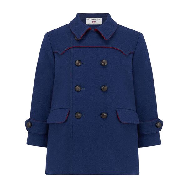 An intricately tailored blue double-breasted boys pea coat. Theepitome of the singular quality and style that has long been associated with British outerwear. Featuring subtle contrasting tipping detail, the Marylebone is hand-crafted in Britain using premium British merino cloth from a mill with over 230 years of heritage. - Kids Boy Clothing Outerwear - Maisonette Classic Blue Pea Coat With Double Button Closure, Classic Blue Double-breasted Peacoat, Blue Wool Pea Coat With Double Button Closure, Blue Double-breasted Wool Pea Coat, Formal Blue Peacoat With Buttons, Blue Buttoned Peacoat For Formal Occasions, Navy Double-breasted Long Sleeve Peacoat, Navy Double-breasted Wool Pea Coat, Navy Double-breasted Peacoat With Button Closure