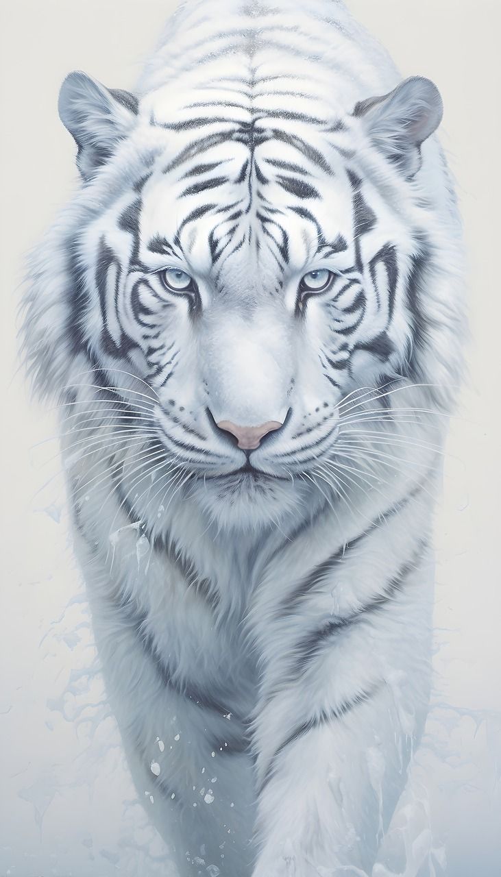 a white tiger walking in the snow with its eyes closed and one eye open,