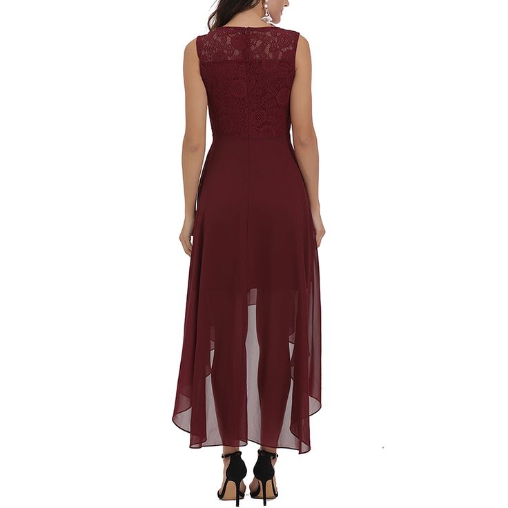 Burgundy Splicing Lace High Low Swing Party Dress Summer Party Maxi Dress With Overlay, Sleeveless Patchwork Maxi Dress For Party, Chic Spliced Dresses For Party, Summer Party Dress With Splicing Detail, Red Spliced Dress For Party, Chiffon Lace Patchwork Party Dresses, Chiffon Party Dress With Lace Patchwork, Chiffon Lace Patchwork Dresses For Party, Party Chiffon Dresses With Patchwork