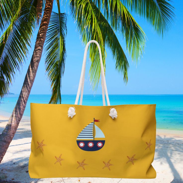 Our oversized Weekender Tote is perfect for your weekend at the beach or in town. The wide-mouthed, durable bag holds a generous amount of personal items and is easily held by its thick rope handles. .: One size: 24" x13" (60.9 cm x 33 cm) .: 100% Spun Polyester .: T-bottom .: Cream sheeting interior lining .: NB! Size tolerance 0.75" (1.9 cm)) .: Assembled in the USA from globally sourced parts Large Capacity Beach Bag For Summer Weekend, Large Capacity Yellow Bag For Beach, Large Capacity Beach Tote Canvas Bag, Large Capacity Tote Canvas Bag For Beach, Large Capacity Canvas Tote Bag For Beach, Large Capacity Canvas Bag For Beach Vacation, Yellow Large Capacity Shoulder Bag For Vacation, Large Capacity Yellow Bag For Vacation, Large Capacity Yellow Bags For Vacation