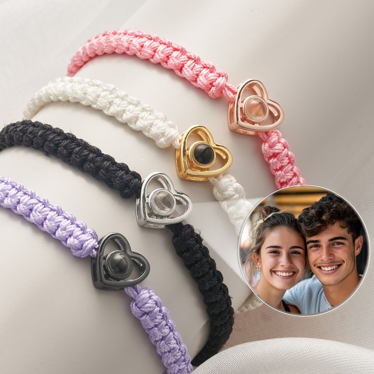 "Memories on Your Wrist: Customized Photo Projection Weave Bracelet Made with Love" This bracelet is not just a fashion accessory, but also a precious memory. Each bracelet is hand-woven and carefully customized with your beloved photos, allowing you to carry your cherished memories with you wherever you go. Whether it's an anniversary, birthday, or special moment, this photo projection weave bracelet will bring you a unique emotional experience. Let your wrist emit a glow of love and warmth, be Adjustable Double Heart Charm Bracelet For Mother's Day, Mother's Day Adjustable Double Heart Charm Bracelet, Mother's Day Double Heart Adjustable Charm Bracelet, Adjustable Bracelet For Valentine's Day, Adjustable Double Heart Bracelet For Gift, Adjustable Double Heart Bracelet Gift, Adjustable Double Heart Bracelets For Gifts, Adjustable Beaded Bracelet With Heart Charm For Gift, Valentine's Day Double Heart Adjustable Charm Bracelet