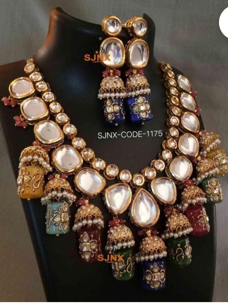 Kundan is a traditional form of Indiangemstone jewellery involving a gem set with a gold foil between the stones and its mount, usually for elaborate necklaces. The method is believed to have originated in the royal courts of Rajasthan and Gujarat. It is one of the older forms of jewellery made and worn in India. The word kundan means highly refined gold, and a highly refined and pure form of molten gold is used.kundan Jewelry is amongst the oldest form of jewelry which is widely demanded by our clients for its richness and exclusivity. We are renowned manufacturers of Kundan Meena Jewelry, which has antique works of precious and semi-precious stones. Available in exclusive designs and patterns, it is precisely carved by our experienced craftsmen. Further, our collection consists of kundan Rajasthani Jewelry, Sabyasachi Wedding, Extra Jewelry, Molten Gold, Indian Wedding Jewelry Sets, Kundan Set, Fancy Necklace, Design Number, Antique Gold Jewelry