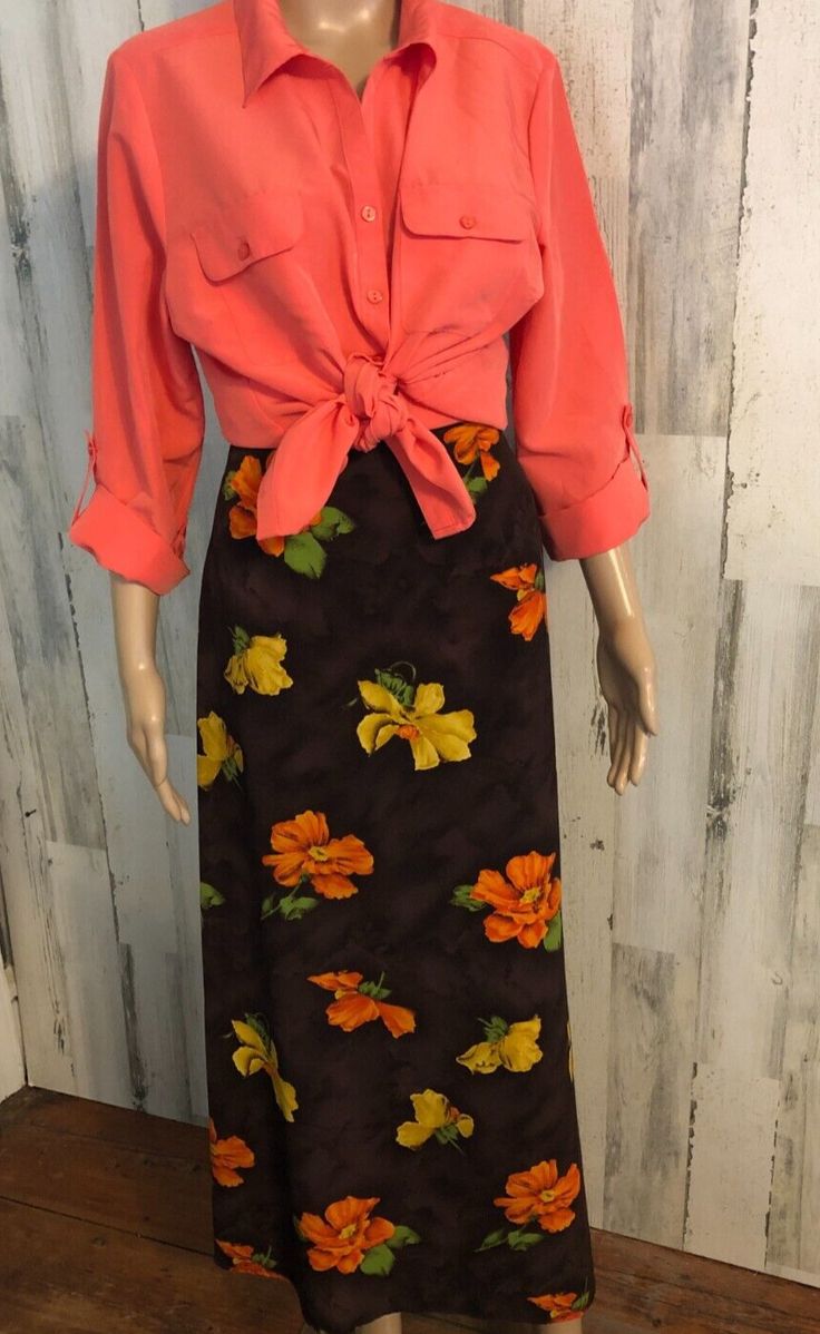 Fitted Vintage Maxi Skirt For Party, Vintage Fitted Maxi Skirt For Party, Vintage Brown Flowy Skirt, Vintage Brown Skirt For Party, Retro Fitted Maxi Skirt For Spring, Vintage Lined Maxi Skirt For Fall, Vintage Floral Print Skirt For Fall, Vintage Fitted Lined Maxi Skirt, Cool Skirt