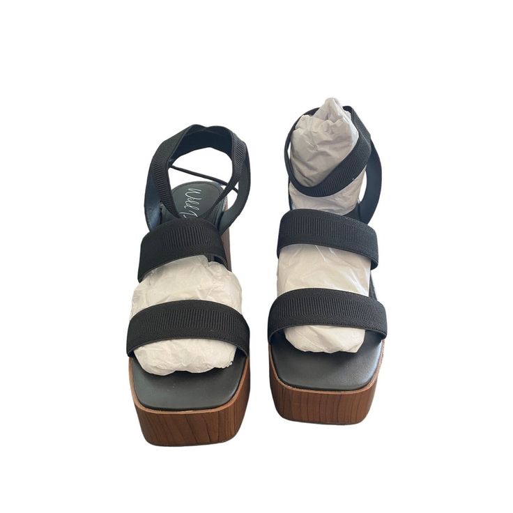 About This Item: Wild Pair's Scarlitt Sandals Elevate Everything From Jeans To Dresses In Wood-Grain Platform Heels And A Stretch Strap Silhouette. 4" Block Heel; 1-1/4" Platform Square-Toe Slip-On Strappy Platform Sandals Stretch Straps Memory Foam, Breathable Lining And Lightweight Design For Added Comfort Microfiber Fabric Upper; Manmade Lining; Rubber Sole Imported We Ship Fast, And We Ship Out Same Business Day. We Do Not Accept Returns Over 30 Days Of Delivery Date. Refer To Ebay’s Return Black Wedge Sandals With Block Heel For Summer, Black Block Heel Wedge Sandals For Summer, Black Wedge Heel Sandals For Spring, Black Wedge Sandals With Heel Loop For Summer, Spring Black Wedge Sandals With Block Heel, Black Block Heel Wedge Sandals For Spring, Spring Black Block Heel Wedge Sandals, Black Platform Sandals For Spring, Black Wedge Sandals With Stacked Heel For Spring