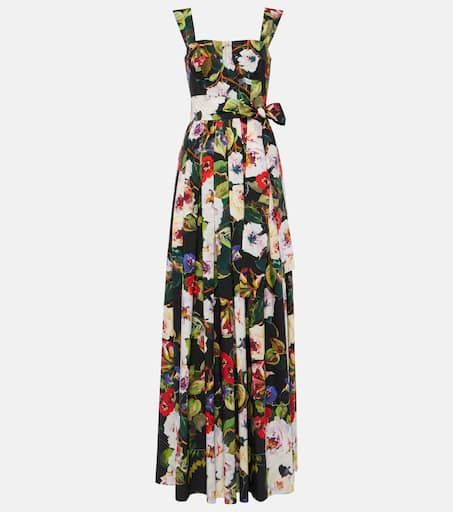 Floral cotton gown in multicoloured - Dolce Gabbana | Mytheresa Cotton Belted Day Dresses, Daywear Cotton Belted Dress, Cotton Belted Dress For Daywear, Belted Fitted Cotton Dresses, Fitted Cotton Maxi Dress For Garden Party, Fitted Belted Cotton Dresses, Fitted Cotton Belted Dress, Chic Multicolor Cotton Maxi Dress, Elegant Belted Cotton Maxi Dress