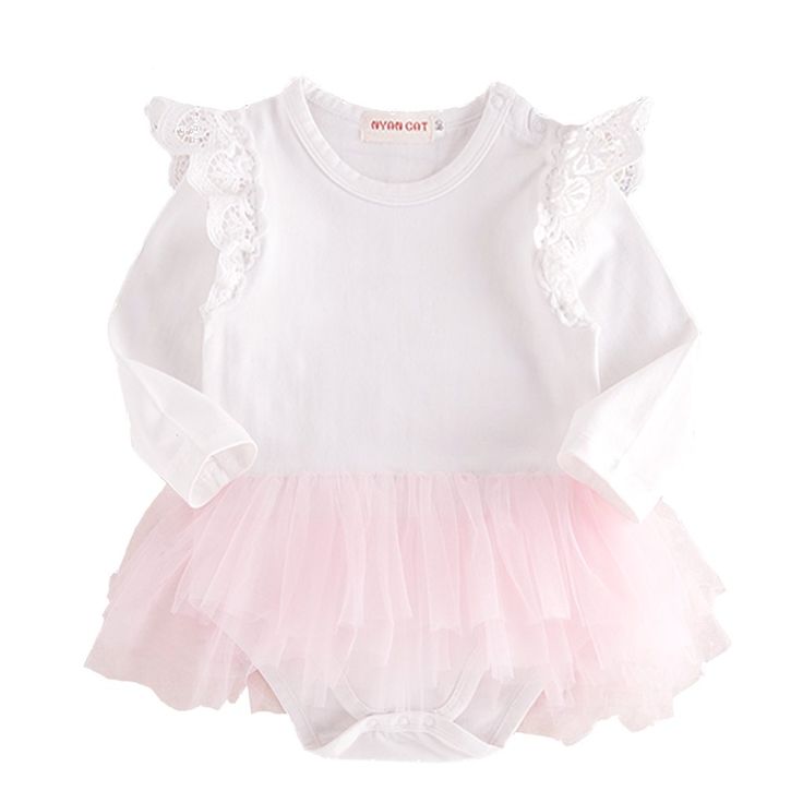 Size: 3-6 Months, 6-12 Months, 12-18 Months, 18-24 Months Material: Cotton Care: Machine Wash Spring White Playwear For Babies, Cotton Tops For Baptism In Spring, Spring Long Sleeve Tops For Baptism, Spring Baptism Long Sleeve Tops, White Long Sleeve Tops For Baptism, White Long Sleeve Playwear For Babies, Kimono Onesie, Pink Overalls, Tulle Tutu Skirt