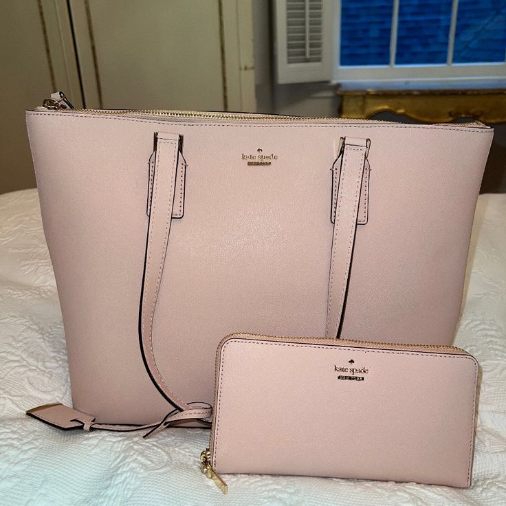 Color: Warm Vellum (Light Pink) Matching Set: Kate Spade Cameron Street Medium Harmony Purse And Kate Spade Cameron Street Lacey Wallet Both In Perfect Conditionnever Used Black And White Striped Interior