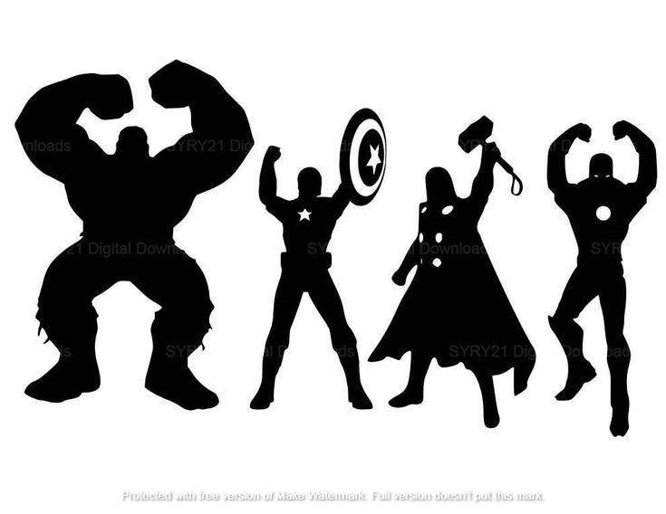 the avengers silhouettes are shown in black and white