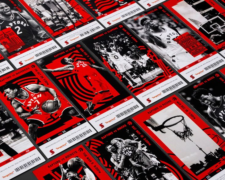 the basketball cards are all red and black