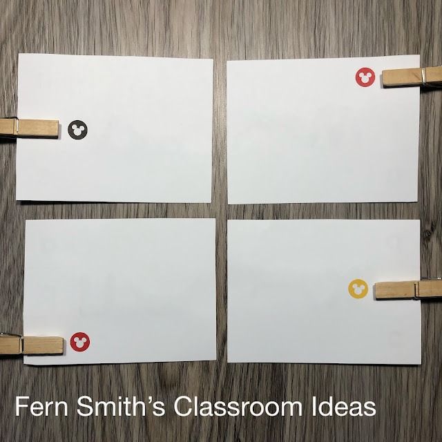 four pieces of paper with stickers attached to them and the words fern smith's classroom ideas