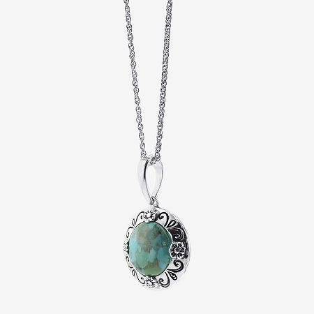 Included: 1 Chain(s), 1 Pendant(s)Features: Nickel FreeJewelry Closure: Lobster ClaspLink Construction: SemisolidShape: RoundStone Cut: RoundMetal Color: WhiteChain Length: 18 InchChain Width: 1.2 MillimetersChain Gauge: 025Pendant Length: 20.5mmPendant Width: 15.4mmMetal: Sterling SilverChain Construction: RopeCare: Wipe CleanStone Type: 1 Enhanced TurquoiseAuthenticity: Enhanced TurquoiseNecklace Type: Pendant NecklacesCountry of Origin: Imported Turquoise Sterling Silver Flower Pendant Necklace, Round Turquoise Locket Jewelry, Turquoise Round Locket Jewelry, Oval Turquoise Necklace With Large Pendant, Turquoise Pendant Necklaces For Jewelry Making, Elegant Nickel-free Round Turquoise Necklace, Elegant Round Turquoise Nickel-free Necklace, Elegant Turquoise Locket Necklace, Elegant Turquoise Locket Jewelry