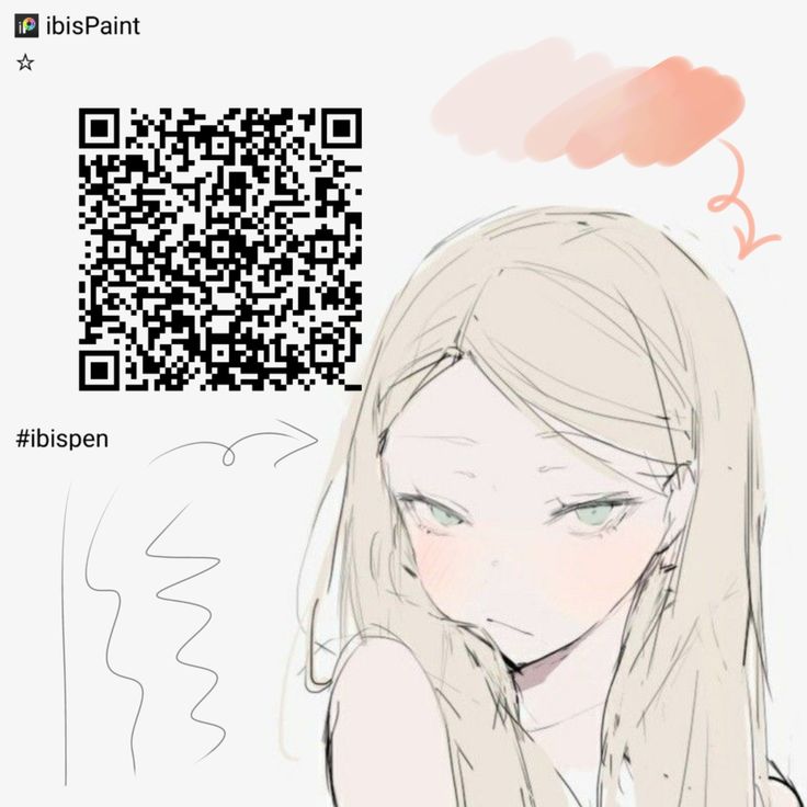 a drawing of a girl with long hair and a qr code above her head