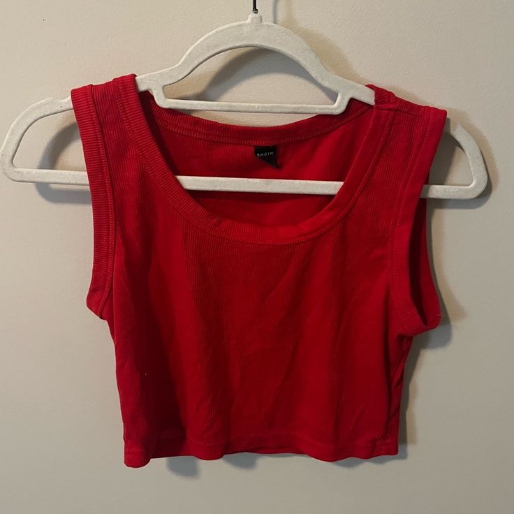 Red Ribbed Cropped Tank. Thick Strap. Brand New, Never Worn. Mlp Fashion, Crop Tank Top, Shein Tops, Cropped Tank Top, Crop Tank, Tank Top, Womens Tops, Tank Tops, Brand New