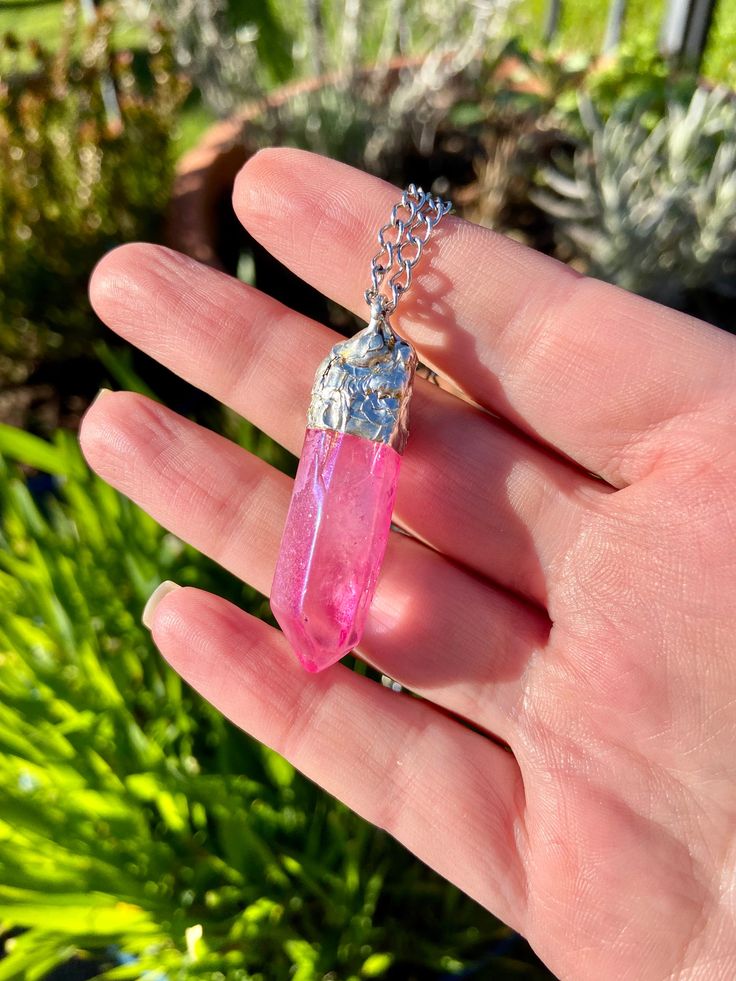 Pink Aura Quartz Pendant Necklace, Crystal Pendant, Crystal Necklace, Crystal Jewellery, Gemstone Jewellery, Unique Gift, Boho Style Crystal Pendant Necklace With Stones As Gift, Pink Spiritual Crystal Gemstone Necklace, Pink Quartz Jewelry Gift, Pink Quartz Jewelry As Gift, Pink Spiritual Gemstone Crystal Necklace, Pink Quartz Jewelry As A Gift, Crystal Pendant Necklace With Stones For Gift, Pink Quartz Jewelry For Gifts, Pink Quartz Jewelry For Gift