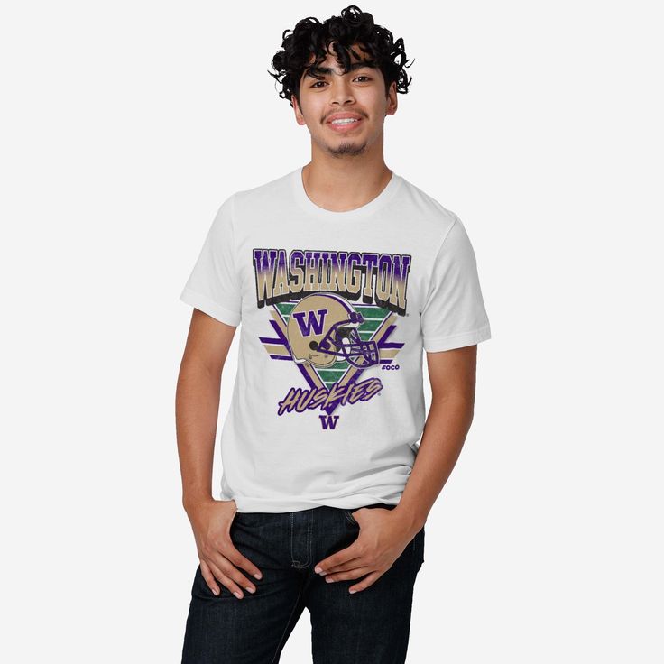 Fandom like yours is timeless. Make sure you’ve got the outfit to prove it. With an old-school style and a team-focused design that will go perfect with the rest of your fit, this Washington Huskies Triangle Vintage T-Shirt is up for the task. Because vintage vibes are SO in right now. This top features a design that showcases your all-important team colors and a bold team logo display across the chest, meaning this tshirt will prove your unmatched dedication to the Washington Huskies when you’r Collegiate Graphic T-shirt For Fan Merchandise, Throwback Cotton T-shirt With Team Logo, Graphic Tee With Team Logo For Game Day, Throwback Crew Neck Top For Game Day, Collegiate Graphic Print T-shirt For Game Day, Game Day Fan Apparel Cotton T-shirt, Cotton T-shirt With Team Name For Game Day, Retro T-shirt With Letter Print For College, Throwback Cotton Tops With Team Name