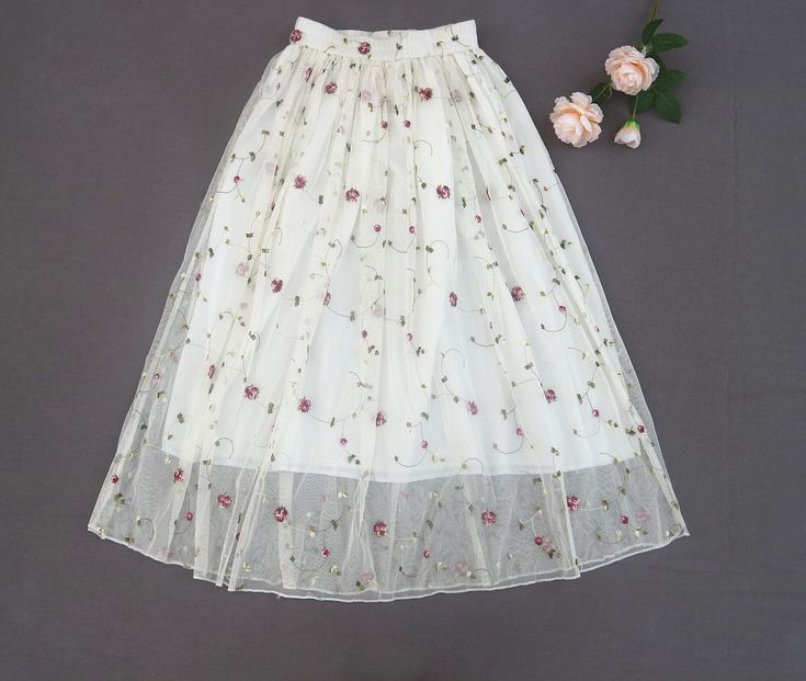 Tulle Embroidery Midi Skirt Women's Skirt Sweet Embroidered Skirt Custom Szie Spring/summer Pleated Skirts Gift for Women - Etsy White Embroidered Full Skirt, Feminine White Skirt With Floral Embroidery, Spring Full Skirt With Floral Embroidery, Spring Floral Embroidered Full Skirt, Spring Embroidered Long Skirt, Embroidered Full Skirt For Spring, Spring Embroidered Full Skirt, Spring Tulle Skirt, Summer Full Skirt With Floral Embroidery