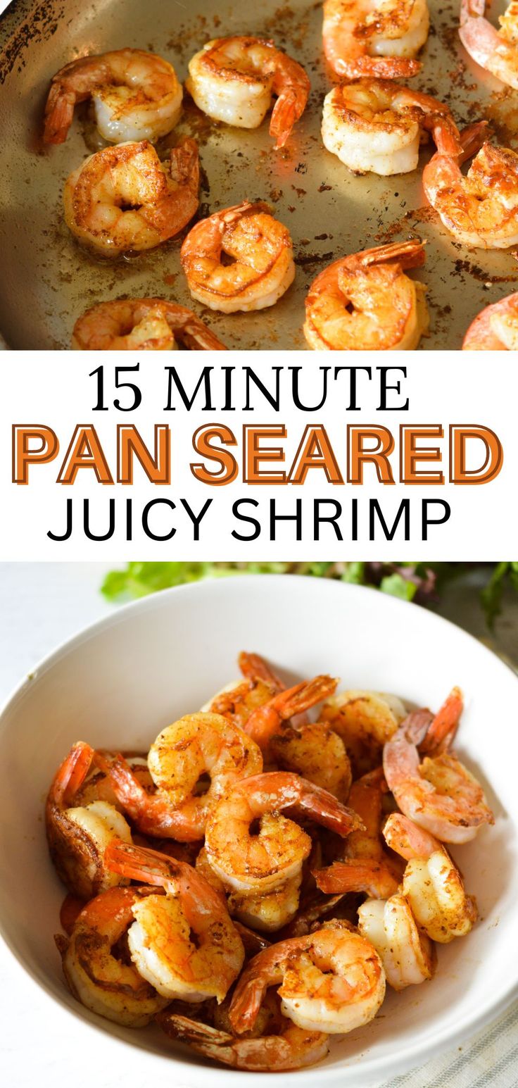 sauteed shrimp in a skillet and bowl. Sauteed Shrimp Easy, Sauted Shrimp Recipes, Season Shrimp Recipes, Shrimp Recipes Sauteed, Sauted Shrimp Recipes Healthy, Shrimp Sauteed Easy, Shrimp Recipes Stove Top, Shrimp Sauteed Recipes, Saute Shrimp Easy