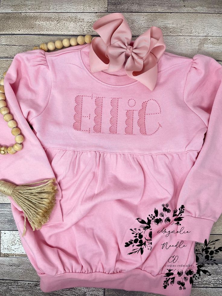 Girls embroidered sweatshirt, custom bubble sweatshirt, girls pink sweatshirt, monogrammed sweatshirt, girls monogrammed shirt This is a personalized bubble sweatshirt for girls. Due to supply and demand this is specifically for the pink ones! please feel free to message us about other colors or designs!! please be sure to indicate your personalization! Otherwise, we will send it as shown. We can get other colors as well depending on supplier stock. Please note we try to stock these from ARB however due to high demand and slower shipping at the ports we have found other suppliers with the same style. We do our best to let you know if we need to swap those out!  Special note from seller Hi, Thank you so much for your business and support of our passion to create custom designs for you! Plea Pink Sweatshirt For Loungewear, Pink Long Sleeve Sweatshirt With Ribbed Cuffs, Cute Pink Sweatshirt With Ribbed Cuffs, Cute Long Sleeve Fleece Tops, Cute Fleece Top For Loungewear, Custom Embroidered Relaxed Fit Tops For Loungewear, Custom Embroidery Loungewear Tops, Relaxed Fit Tops With Custom Embroidery For Loungewear, Customizable Cute Cotton Sweatshirt