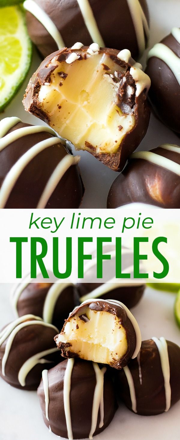 chocolate covered lime pie truffles on a plate