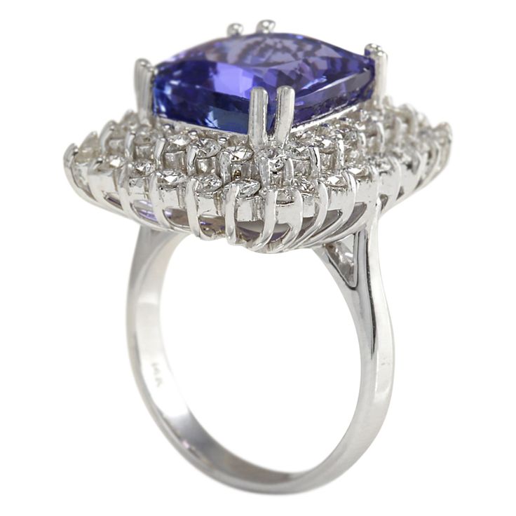 Stamped: 14K White GoldTotal Ring Weight: 12.0 GramsRing Length: N/ARing Width: N/AGemstone Weight: Total Natural Tanzanite Weight is 10.30 Carat (Measures: 13.45x11.57 mm)Color: BlueDiamond Weight: Total Natural Diamond Weight is 2.10 CaratColor: F-G, Clarity: VS2-SI1Face Measures: 23.12x19.75 mmSku: [703507W] Fine Jewelry Platinum Gemstones For Formal Occasions, 14k White Gold Cushion Cut Rings For Formal Occasions, Formal 14k White Gold Cushion Cut Diamond Ring, Formal 14k White Gold Cushion Cut Rings, White Gold Cushion Cut Cluster Ring For Formal Occasions, Formal Sapphire Ring With Cushion Cut And Prong Setting, Formal Platinum Gemstones Fine Jewelry, Formal Cushion Cut Sapphire Ring With Prong Setting, Formal White Gold Amethyst Ring