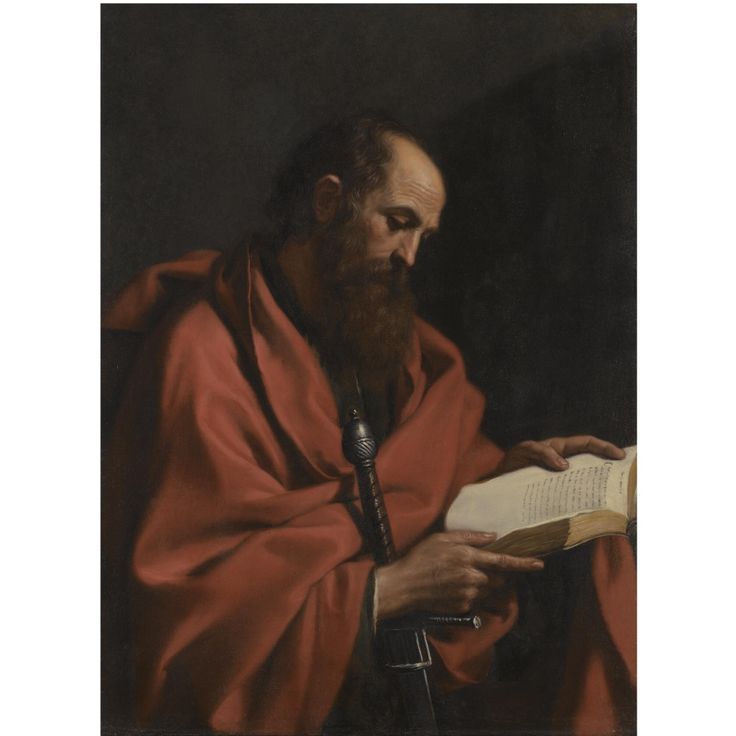 a painting of a man with a book in his hands and wearing a red robe