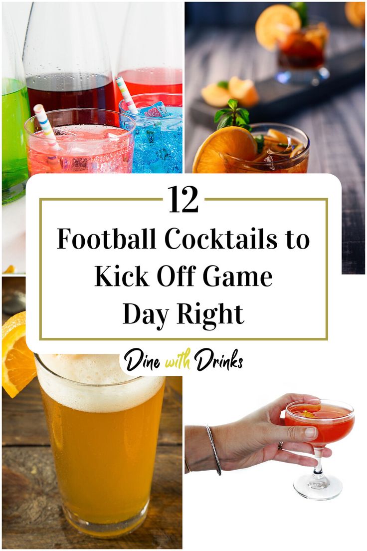 Collage of 4 football cocktails. Football Party Cocktails, Football Sunday Party, Football Themed Drinks, Football Cocktails, Football Party Drinks, Gameday Drinks, Super Bowl Drinks, Superbowl Cocktails, Tailgate Drinks