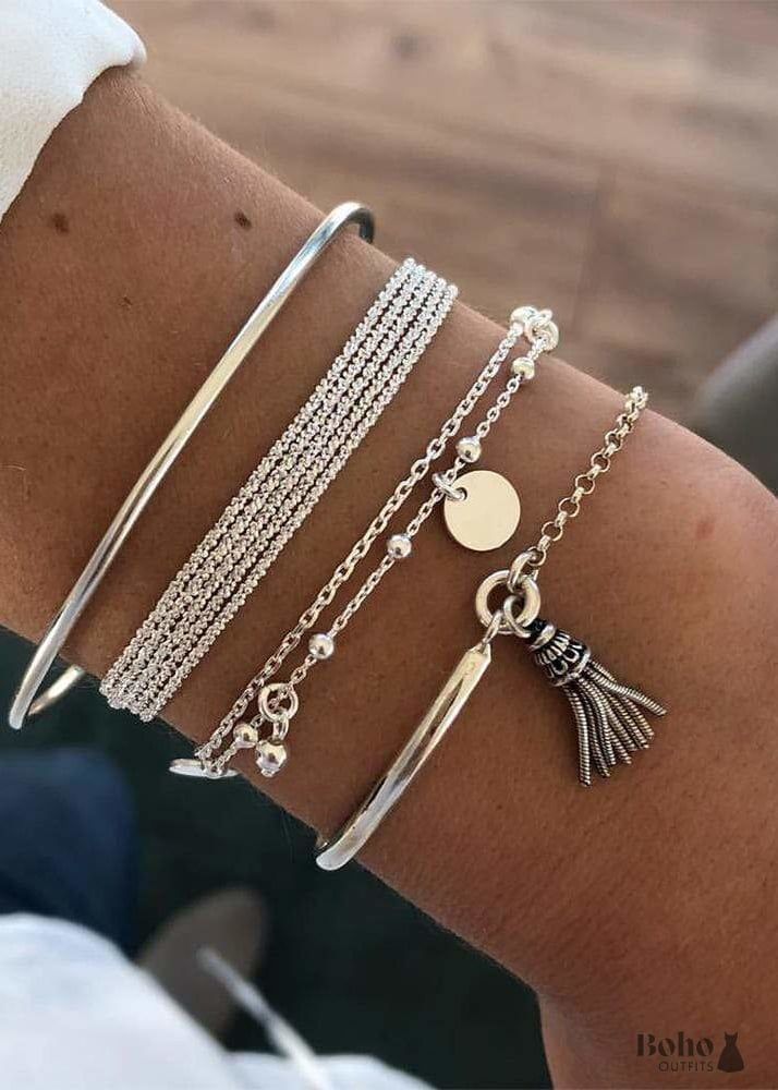 Boho Silver Bracelets Winter for just $16.99. #me #boho #summer #bohooutfits #marriage #instadaily #cute #art #weddings #instagood Casual Bracelets, Bracelet Set Silver, Tassel Bracelet, Styl Boho, Stackable Bracelets, Layered Bracelets, Pendant Bracelet, Cuff Bangles, Vintage Bracelets