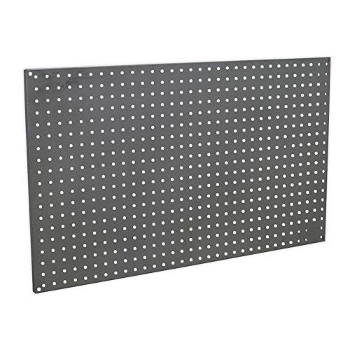 a large metal wall panel with white dots on the top and bottom, against a white background