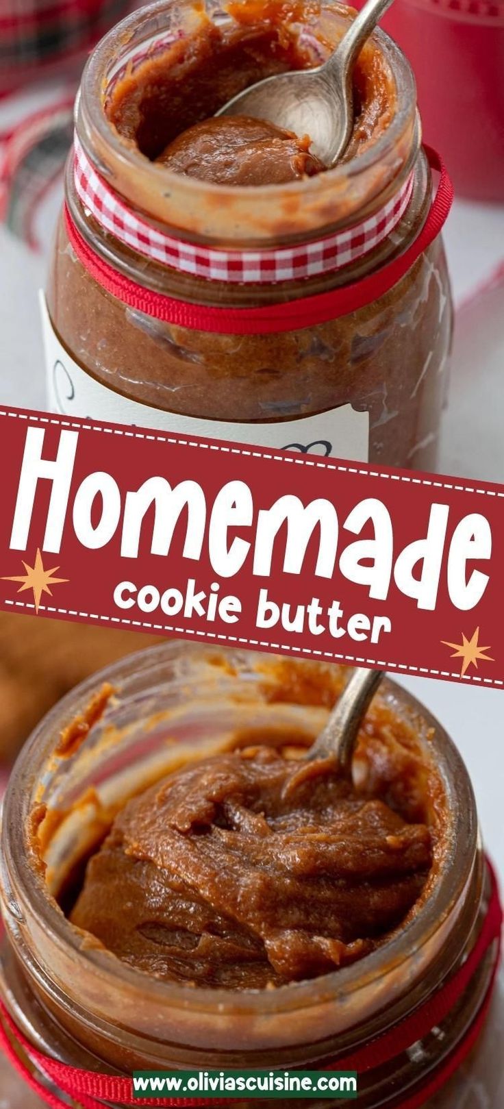 homemade cookie butter in a jar with a spoon