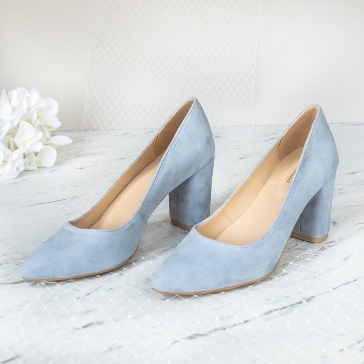 "Lumi - classic and elegant pumps made of high-quality blue suede leather. The insole made of a soft calfskin ensures comfort of use. A classic model is a basic supplement to many summer outfits both casual and smart. Delicately pointed toes optically slim the feet.  Carefully contoured heels and a soft leather insole make the shoes very comfortable. You'll love them ... Heel height 8 cm = 3.2 \" Sizes UK, EU, US   and feet dimensions in centimeters and inches 3 UK / 36 EU / 5 US insoles length 23.5 cm = 9.2 inches 4 UK / 37 EU/ 6 US insoles length 24 cm = 9.4 inches 5 UK / 38 EU / 7 U insoles length 24.5 cm = 9.7 inches 6 UK/ 39 EU/ 8 US insoles length 25.5 cm = 10 inches 7 UK / 40 EU / 9 US insoles length 26 cm = 10.3 inches 8 UK / 41 EU / 10 US insoles length 26.5 cm = 10.5 inches 9 UK Light Blue Chunky Heels, Party Block Heels With Stacked Heel And Almond Toe, Suede Block Heels With Padded Heel For Party, Suede Low Heel Block Heels For Formal Occasions, Suede Low Block Heels With Stacked Heel, Low Suede Block Heels With Stacked Heel, Formal Suede Block Heels With Sculpted Heel, Suede Block Heels With Low Heel For Formal Occasions, Formal Suede Block Heels With Low Heel