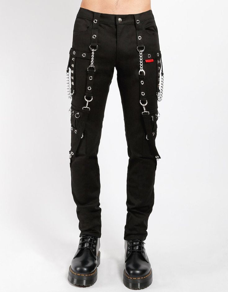 Black Rocker Bottoms With Belt Loops, Rocker Bottoms With Rivets For Alternative Fashion, Gothic Pants For Concert With Belt Loops, Rocker Pants With Belt Loops For Concerts, Gothic Pants With Belt Loops For Concert, Rocker Style Pants With Belt Loops For Concerts, Biker Bottoms With Belt Loops For Streetwear, Black Bottoms With Rivets For Concert, Black Riveted Bottoms For Concert