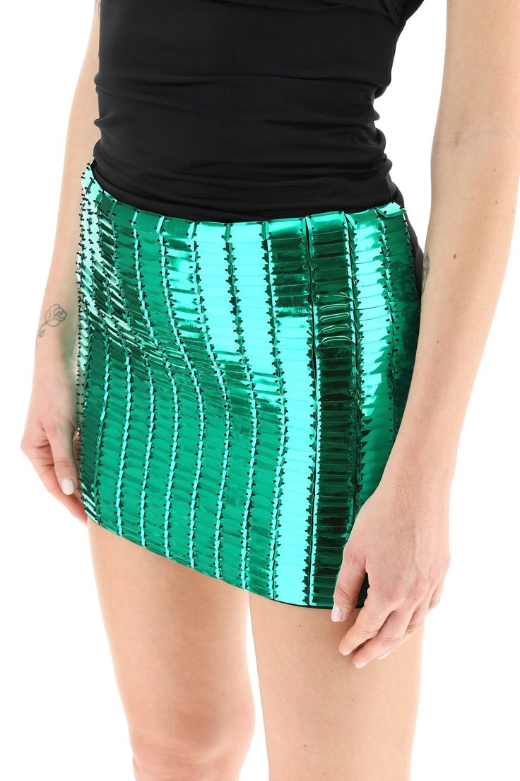 Rue mini skirt by THE ATTICO crafted in stretch techno jersey with rectangular sequins applied all-over the front surface. Body-hugging fit. Lined. Rear closure with concealed zip and silver-finished metal logo hook. The model is 177 cm tall and wears a size IT 38. Size Info IT Color Detail Mixed colours Made In Italia Material 68% RY*** 27% PA*** 5% EA Season One fall Season Two winter Product clothing Brand The Attico Size And Fit Trendy Party Mini Skirt In Elastane, Trendy Fitted Shiny Mini Skirt, The Attico, Latest Fashion Design, Metal Logo, Spring Season, Metallic Logo, Roberto Cavalli, Victoria Beckham