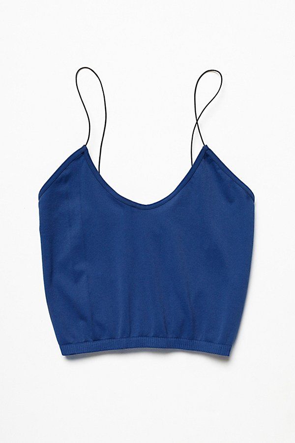 American made from our Signature Seamless fabric, this stretchy brami features elastic straps and a ribbed hem. | Skinny Strap Seamless Brami by Intimately at Free People in Blue, Size: XS/S Casual Tops Bra Friendly With Minimal Stretch, Casual Tops With Minimal Stretch And Bra Friendly, Blue Cropped Elastane Top, Blue Crop Top With Built-in Bra And Spaghetti Straps, Cropped Tops With Built-in Bra In Elastane, Cropped Summer Tank Top With Minimal Stretch, Seamless Elastane Cami Top, Cropped Tops With Built-in Bra, Casual Cami Crop Top