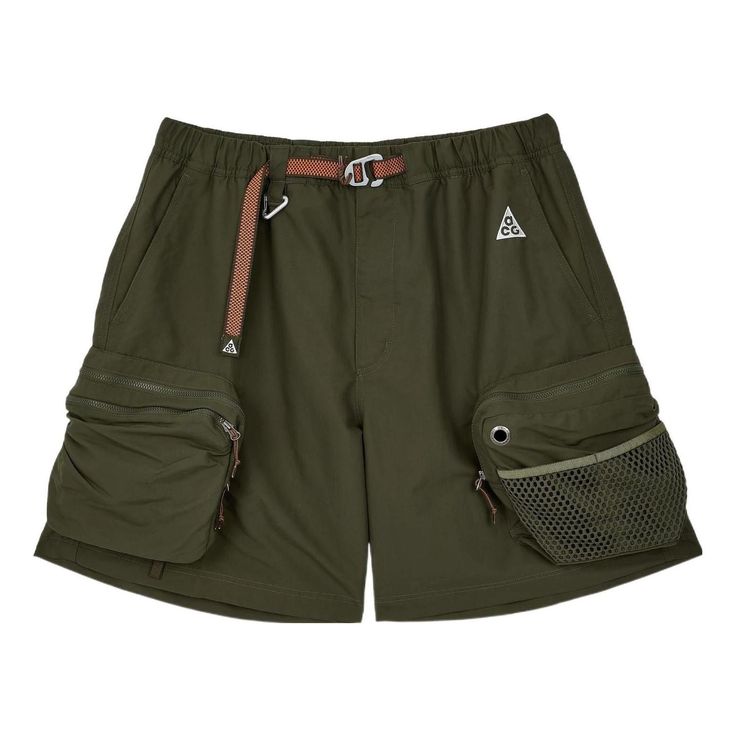 Men's Nike ACG Multiple Pockets Outdoor Cargo Loose Casual Straight Shorts Green DN3945-325 (Loose Fit) Green Hiking Shorts With Pockets, Outdoor Khaki Shorts With Patch Pockets, Green Outdoor Shorts With Patch Pockets, Outdoor Green Shorts With Patch Pockets, Summer Travel Pants With Pockets, Nike Cargo Pants With Pockets For Outdoor Activities, Nike Green Bottoms For Outdoor, Nike Green Bottoms For Outdoor Activities, Nike Utility Bottoms With Pockets