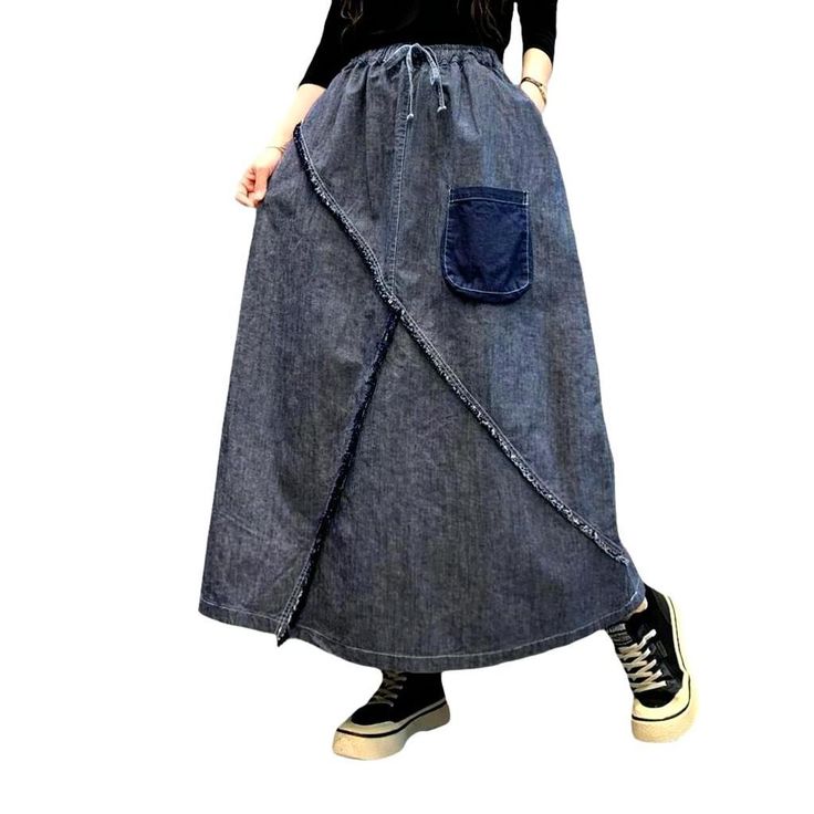 Introducing our lengthy high-waist women's denim skirt from the 2023 Autumn-Winter Collection, a must-have piece for the street style fashionista!Distinctive Features: Street Chic: Embrace the urban trends and make a statement with this denim skirt, perfect for any street vibe look. Patchwork Perfection: This skirt features a unique patchwork design, adding a touch of creativity and individuality to your outfit. Long and Lovely: The length of this skirt elongates your legs and creates a flatteri Womens Denim Skirts, Urban Trends, Denim Skirt Outfits, 2023 Autumn, Dark Blue Color, Gray Skirt, Patchwork Designs, Colored Denim, Street Chic